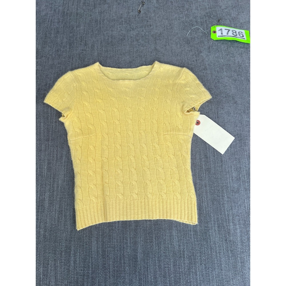 Vintage Womens Sweater Small Yellow Cable Knit Short Sleeve Coquette Cottagecore